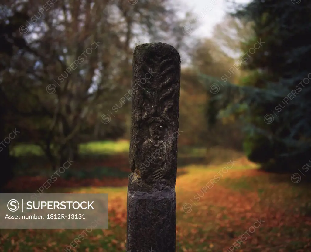 Celtic Archaeology, Carved figure on post, Dunsany Castle, Co Meath, Ireland