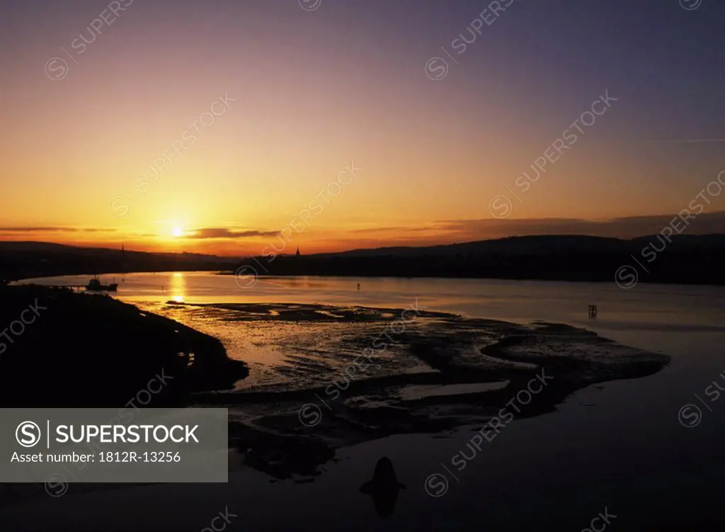 Co Derry, River Foyle, Sunset Mid Winter, Madams Bank, Mudflats, Ireland