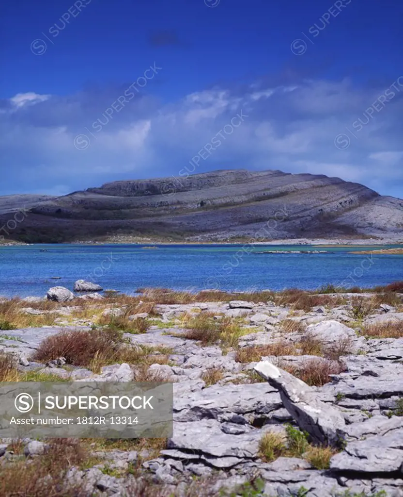 Co Clare, The Burren, Mullaghmore Mountain, Turlogh in foreground, Ireland