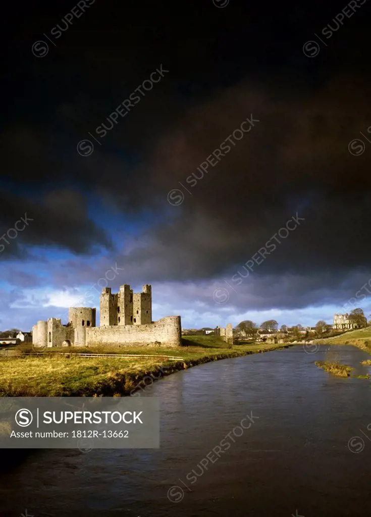 Trim Castle and River Boyne under heavy clouding in County Meath, Ireland