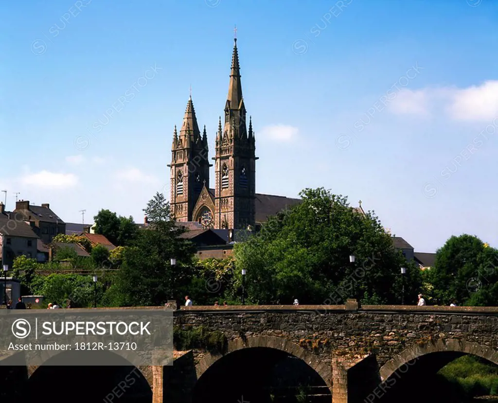 The uneven spires of Omagh´s Sacred Heart Church, Co Tyrone, Ireland