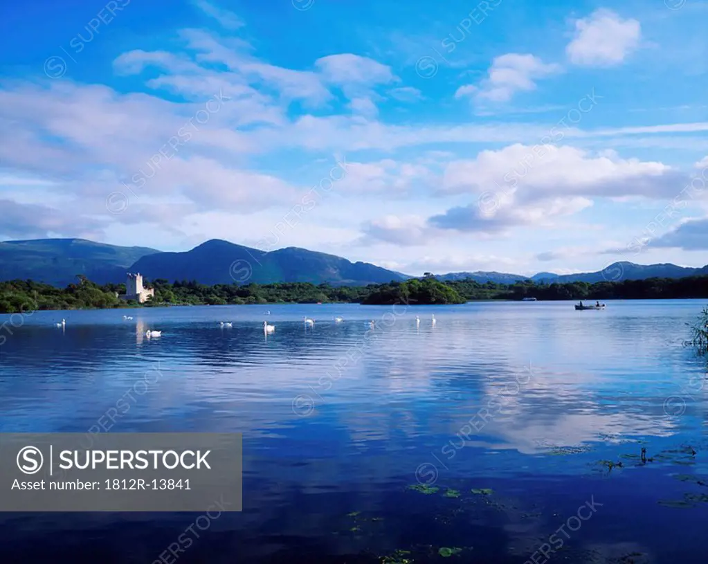 Killarney, Co Kerry, Lough Leane with Ross Castle in the distance, Ireland
