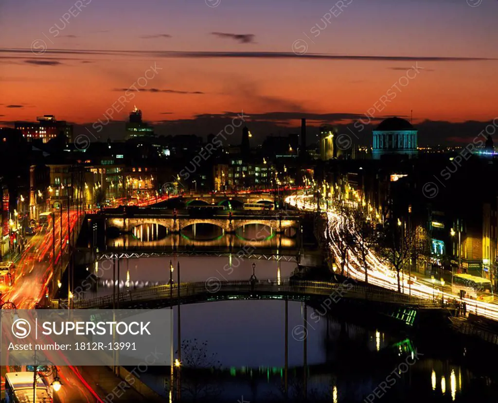 Evening over River Liffey towards Four Courts, Dublin, Ireland