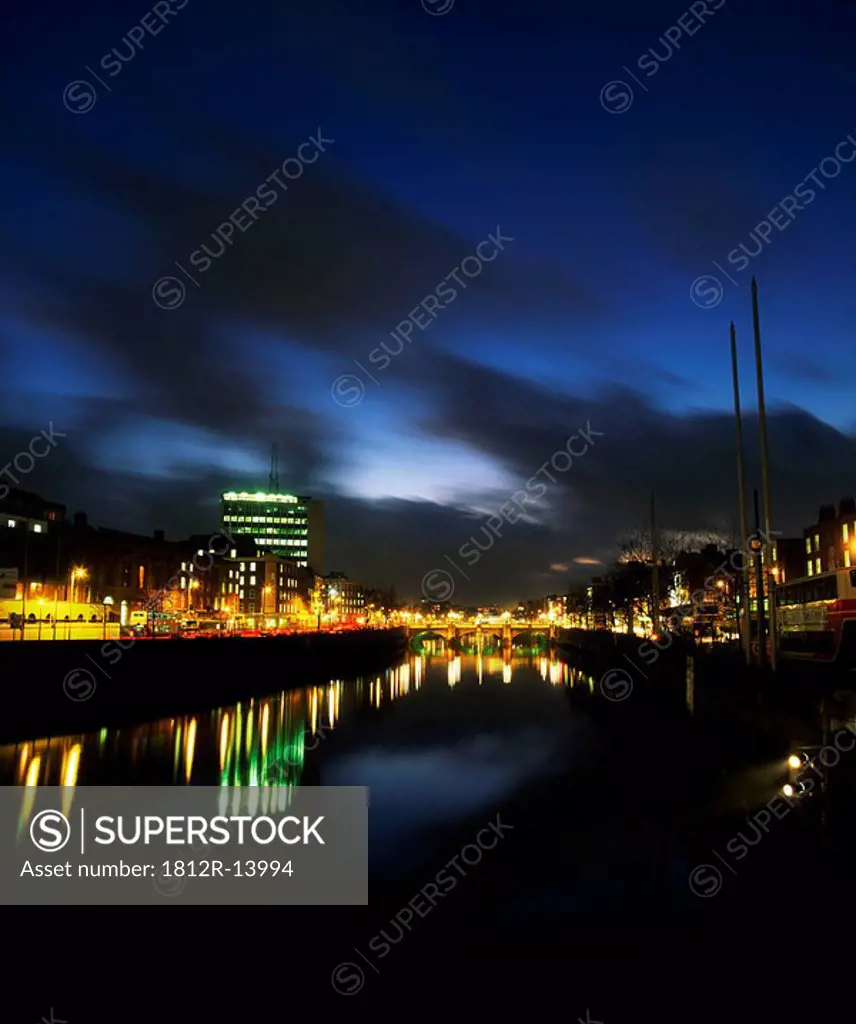 River Liffey at night, Dublin, Ireland
