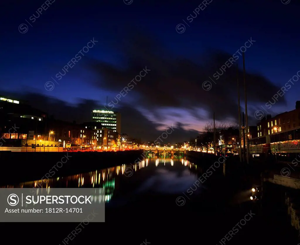 River Liffey at night, Dublin, Ireland