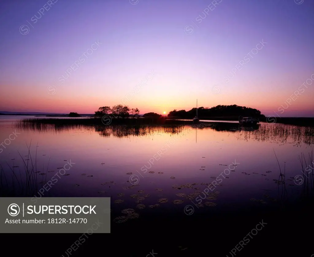 Lough Derg,Co Tipperary,Ireland,Sunset Over Small Island In Lake
