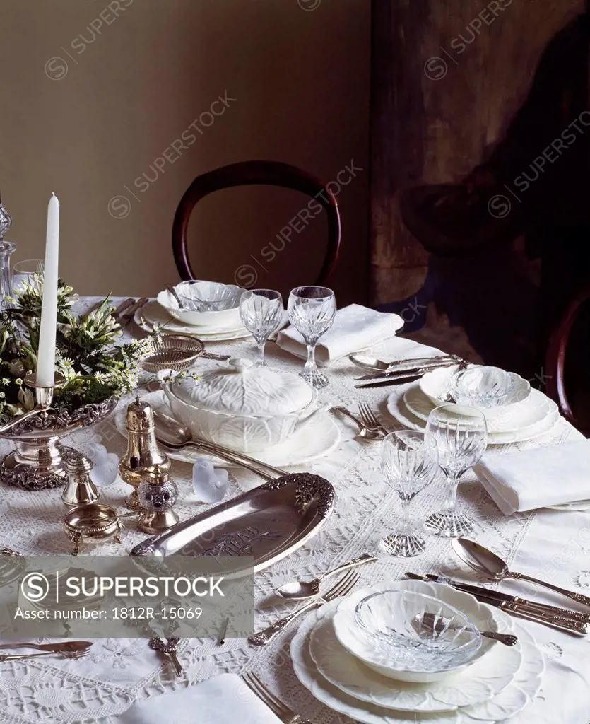 Silver Dinner Table Setting