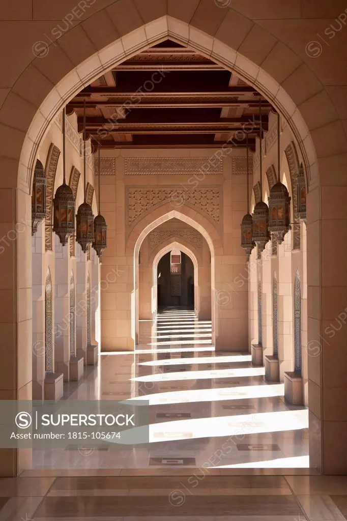 Oman, Empty corridor of Sultan Qaboos Grand Mosque