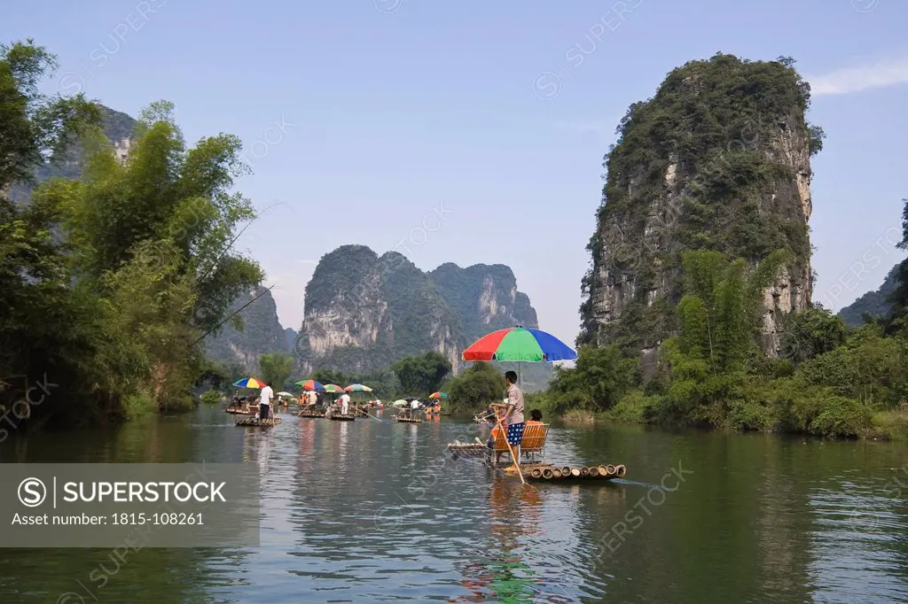 China, Xing Ping, View of people rafting on river LI