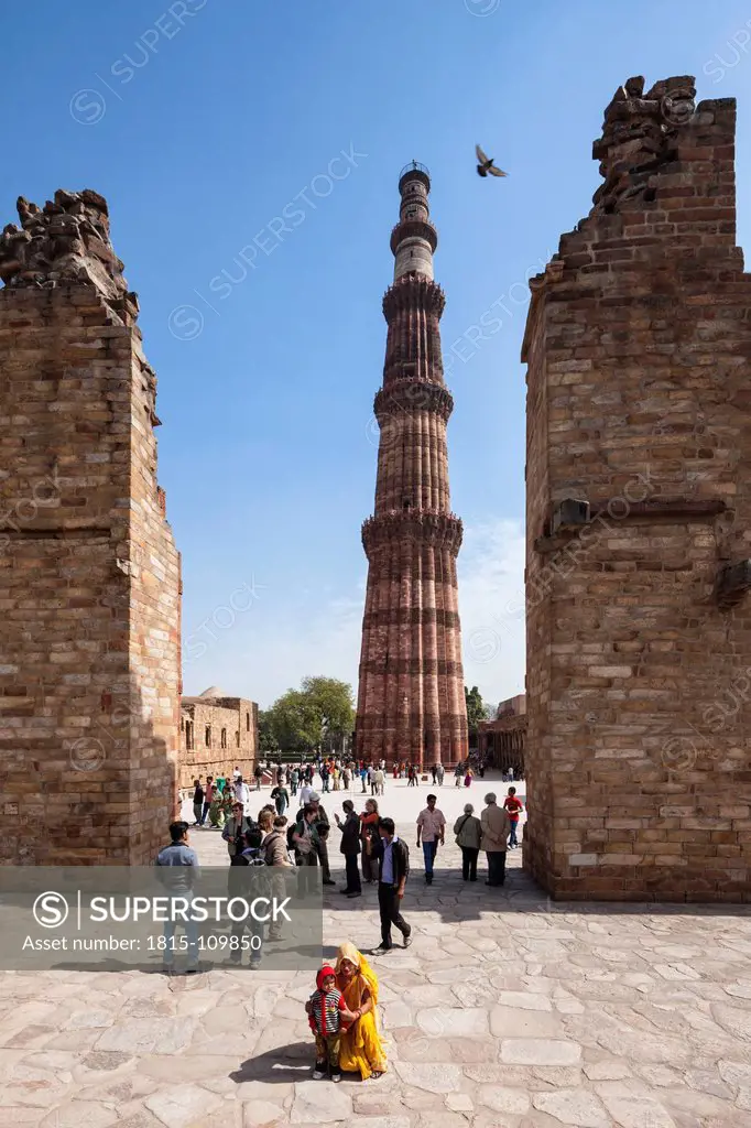 India, Delhi, View of Qutub Minar