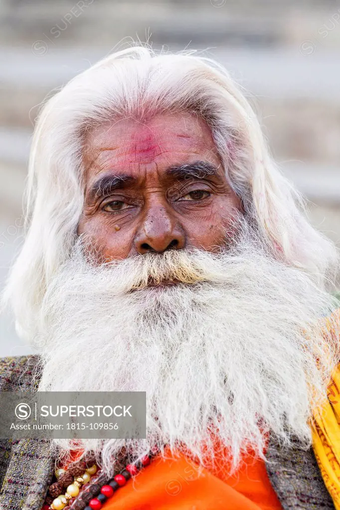 India, Uttar Pradesh, Close up of sadhu