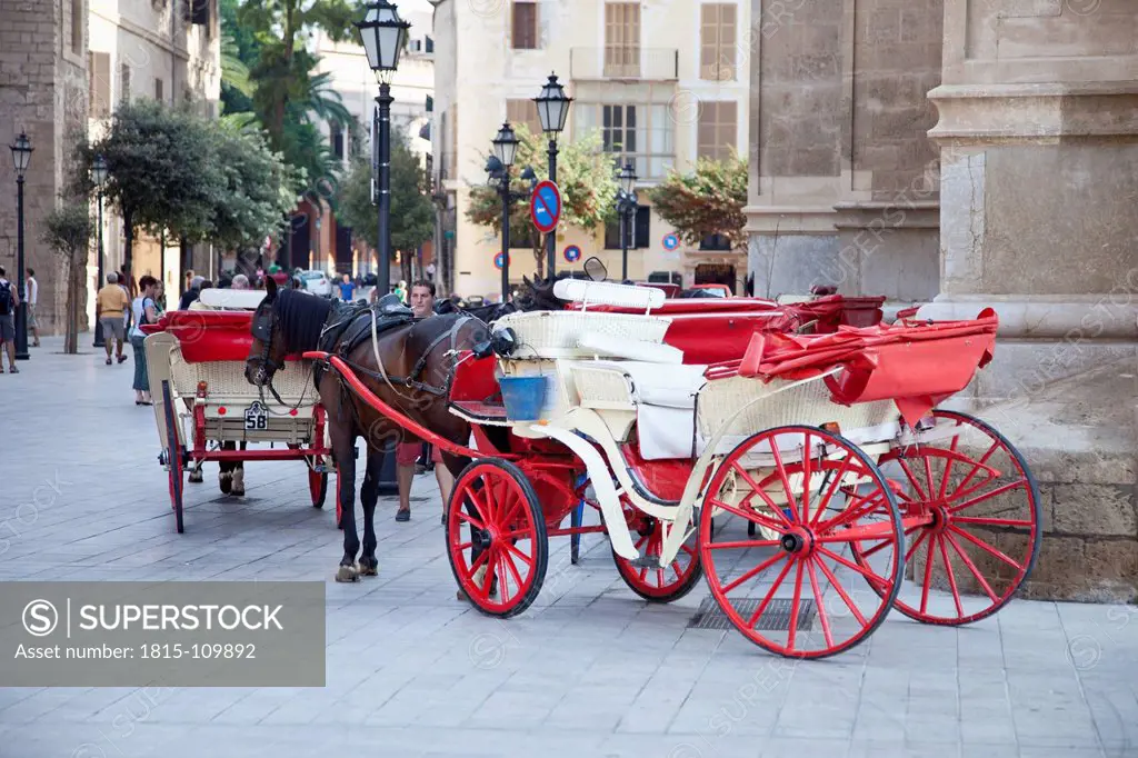 Spain, Palma, Horse drawn carriage at Mallorca