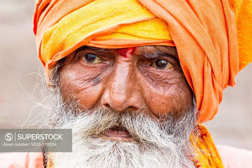 India, Uttar Pradesh, Close up of shiva sadhu