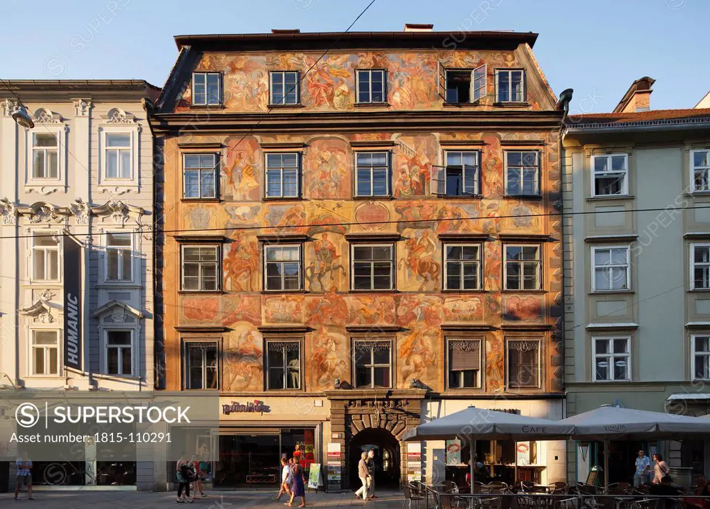Austria, Styria, Graz, View of painted house at Herrengasse street