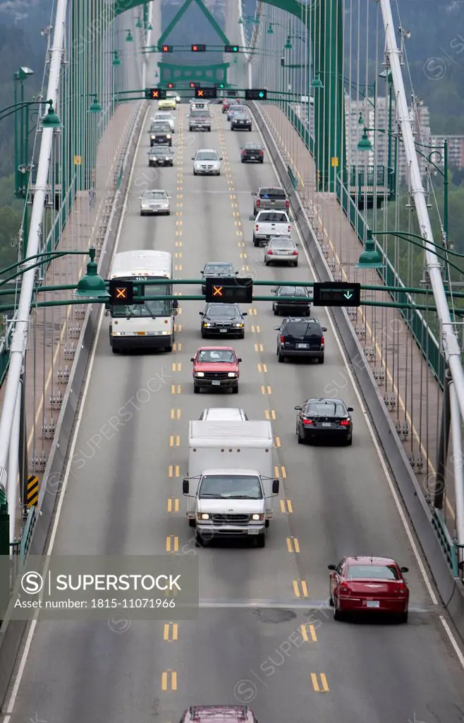Canada, Vancouver, Cars on Lions Gate Bridge