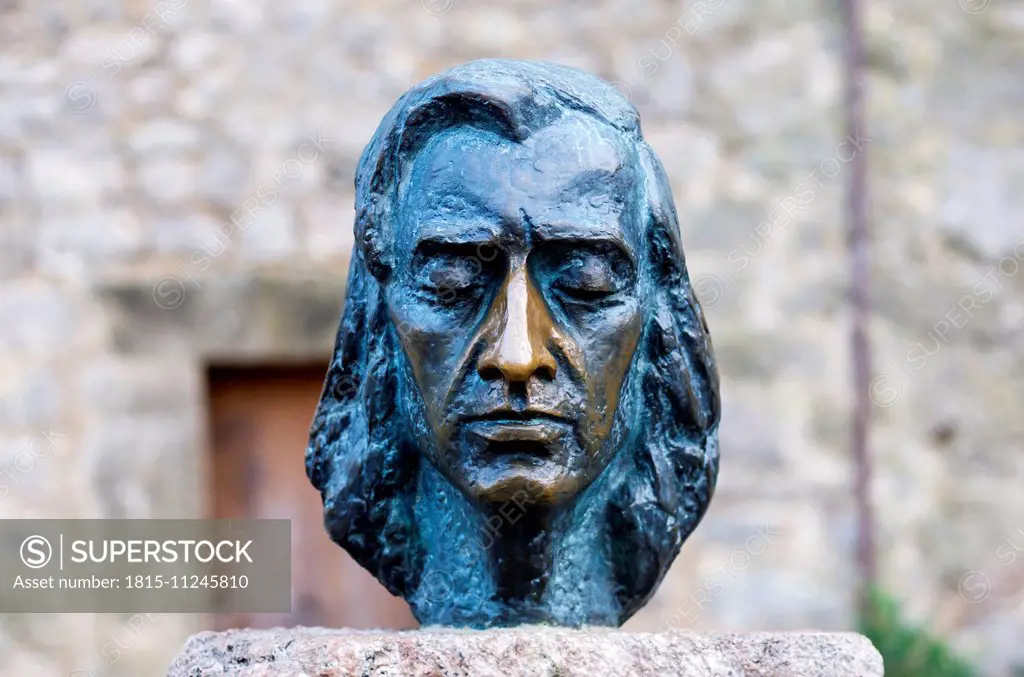 Spain, Balearic Islands, Mallorca, Valldemossa, Bust of Composer Frederic Chopin
