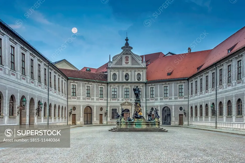 Germany, Bavaria, Munich, Munich Residence, Full moon in the evening