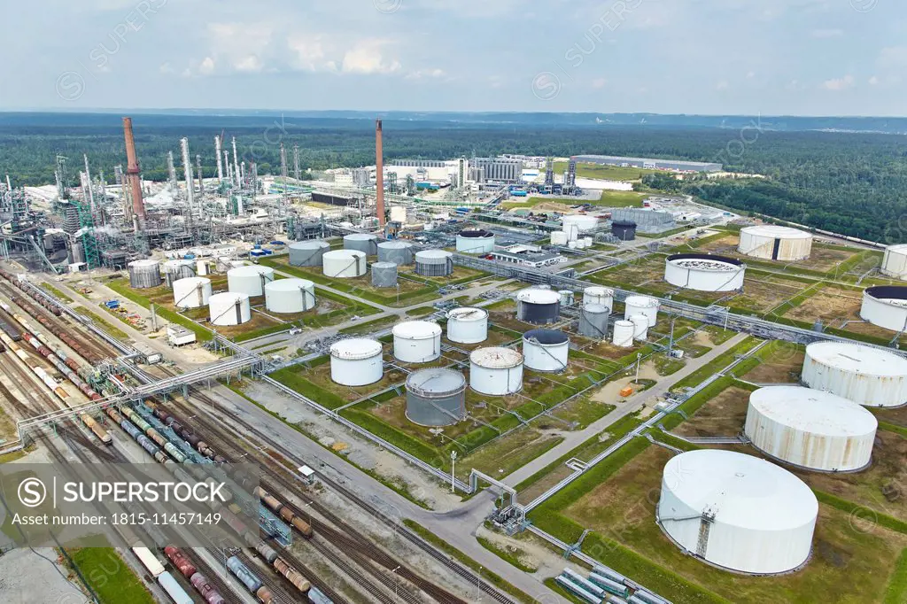 Germany, Bavaria, Burghausen, aerial view of oil refinery
