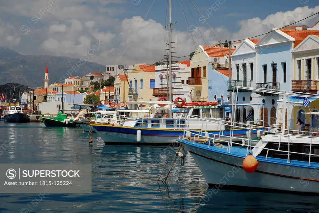 Greece, Kastellorizo, View of excursion boat in bay
