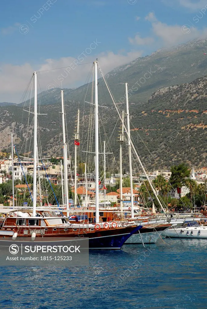 Turkey, Antalya, Sailing boats in harbour of Kas