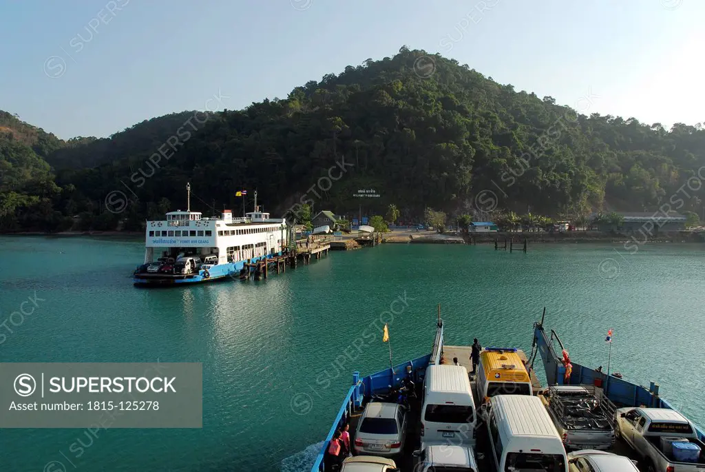 Thailand, Cars on ferry boat from Trat to Koh Chang Island at Mu Ko Chang National Park