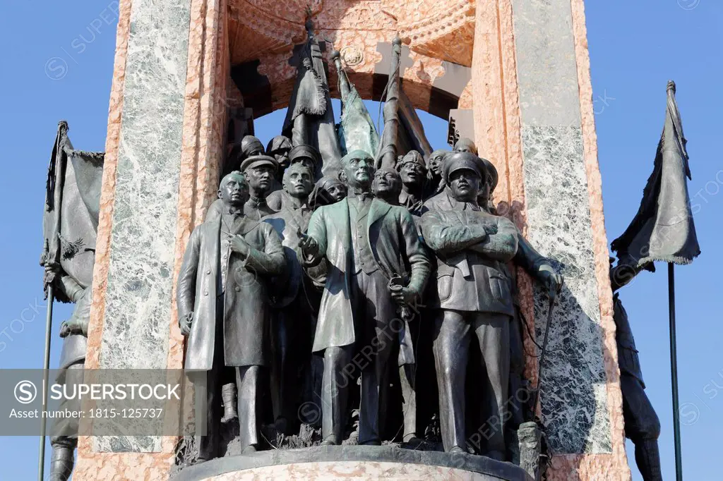 Turkey, Istanbul, Mustafa Kemal Ataturk with comrades on Independence monument at Taksim Square