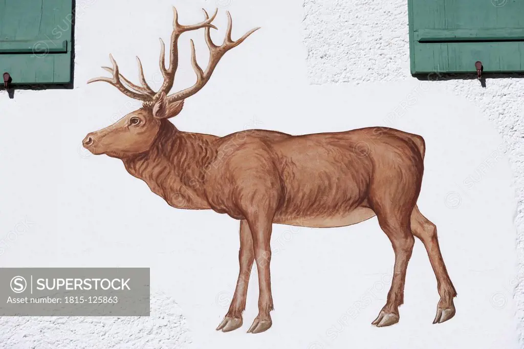 Germany, Bavaria, Wall painting of male deer
