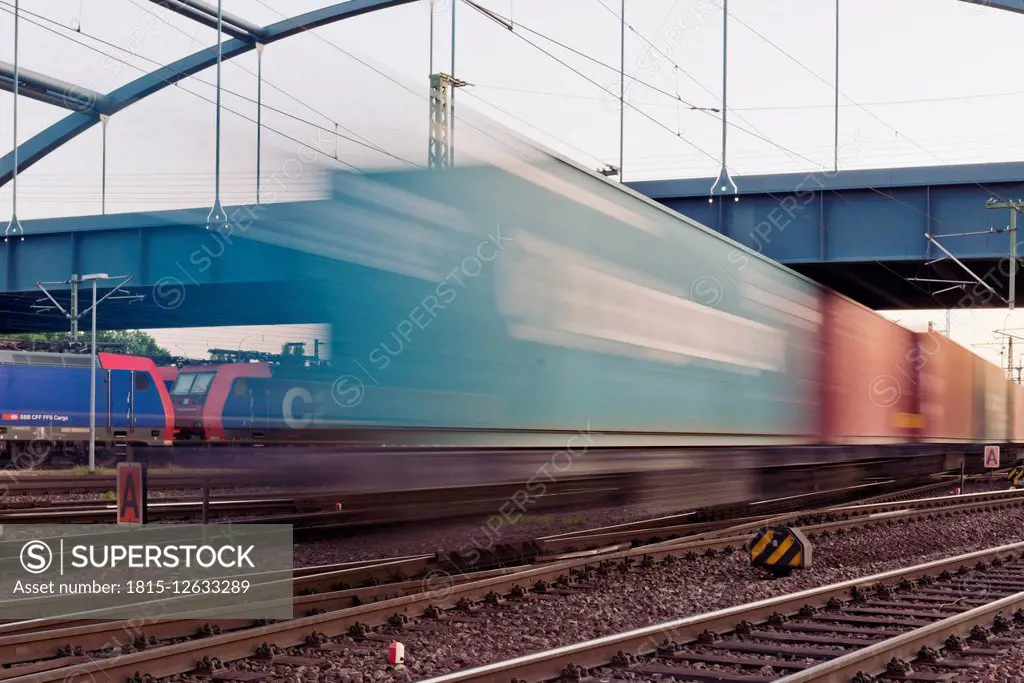 Germany, Hamburg, railway track with freight traffic