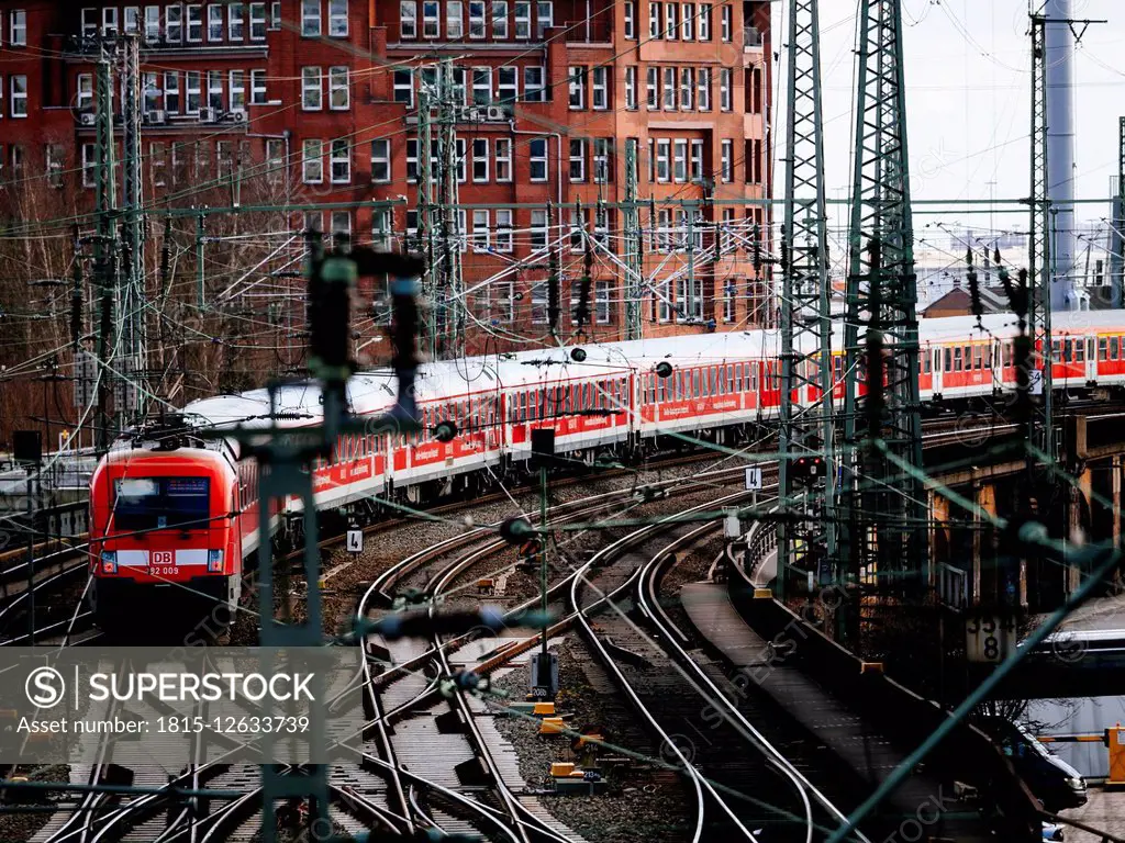 Germany, Hamburg, regional train, railway tracks