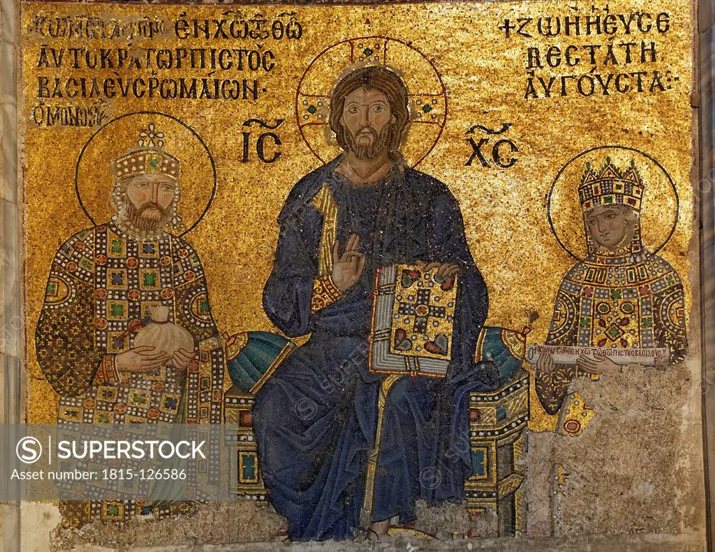 Turkey, Istanbul, Empress Zoe mosaics with Christ Pantocrator, Constantine IX Monomachos and Empress Zoe at Hagia Sophia