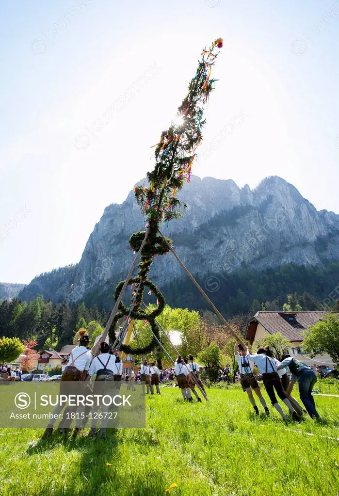 Austria, People raising maypole