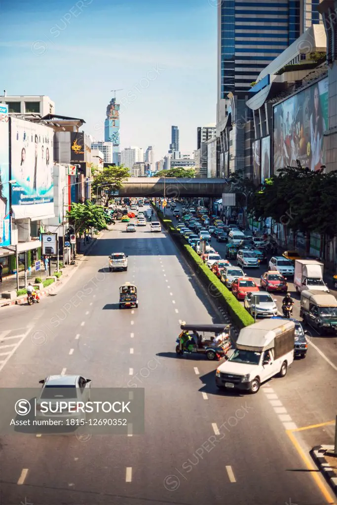 Thailand, Bangkok, traffic jam in a main avenue