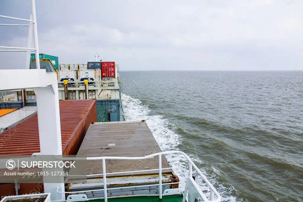 Germany, Hamburg, Container ship at North Sea