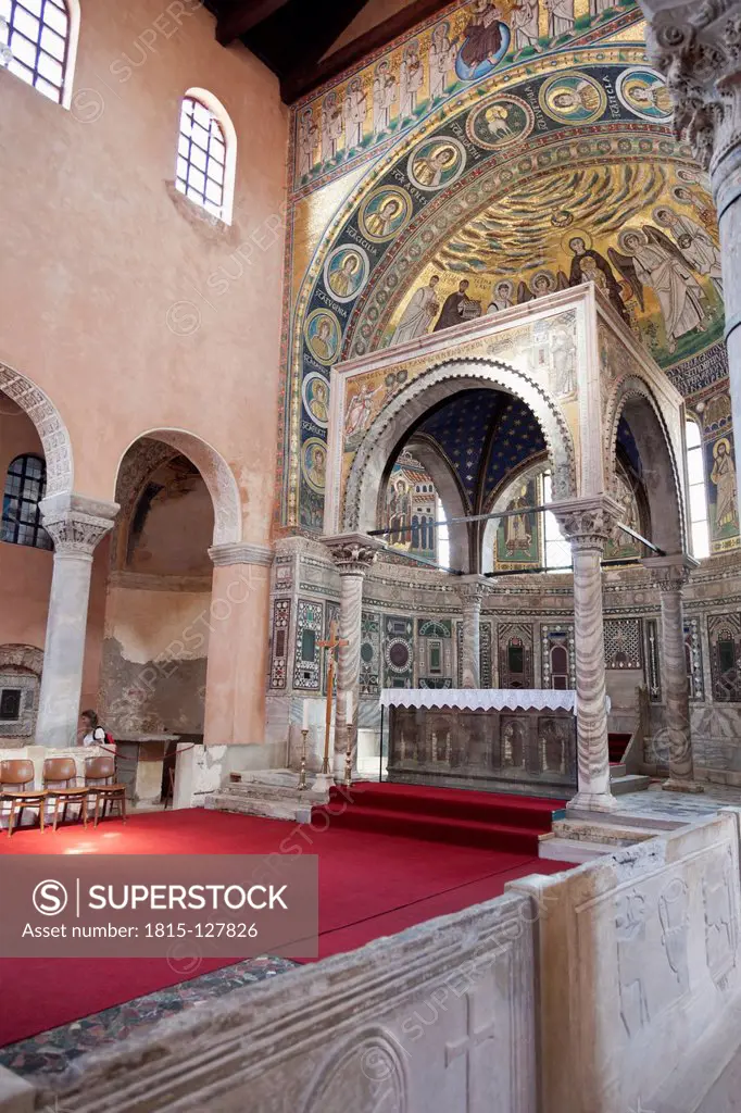 Croatia, Porec, Interior of mosaic and altar in Euphrasian Basilica