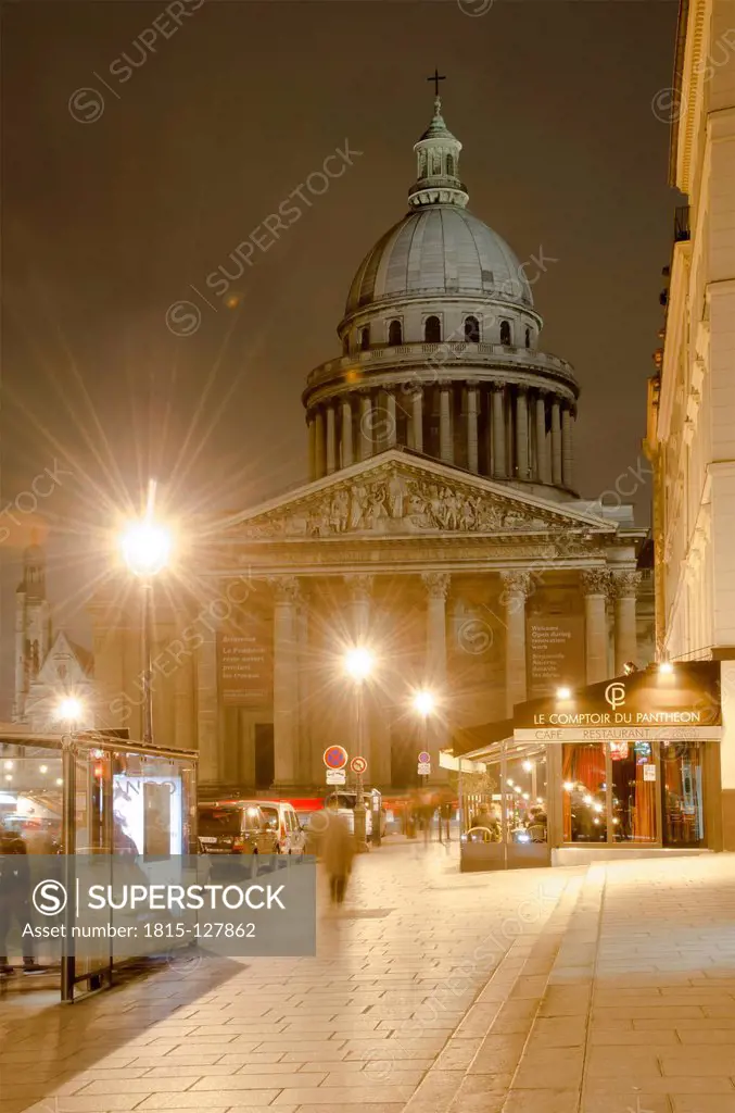 France, Paris, View of Pantheon at night