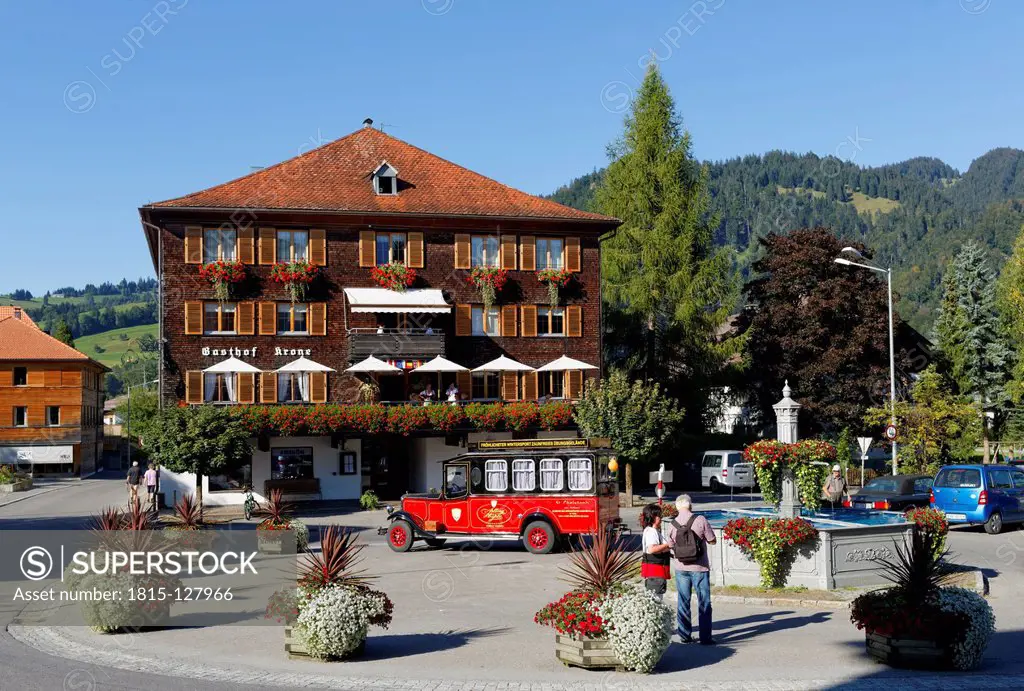 Austria, Vorarlberg, View of Gasthof Krone Restaurant at Hittisau