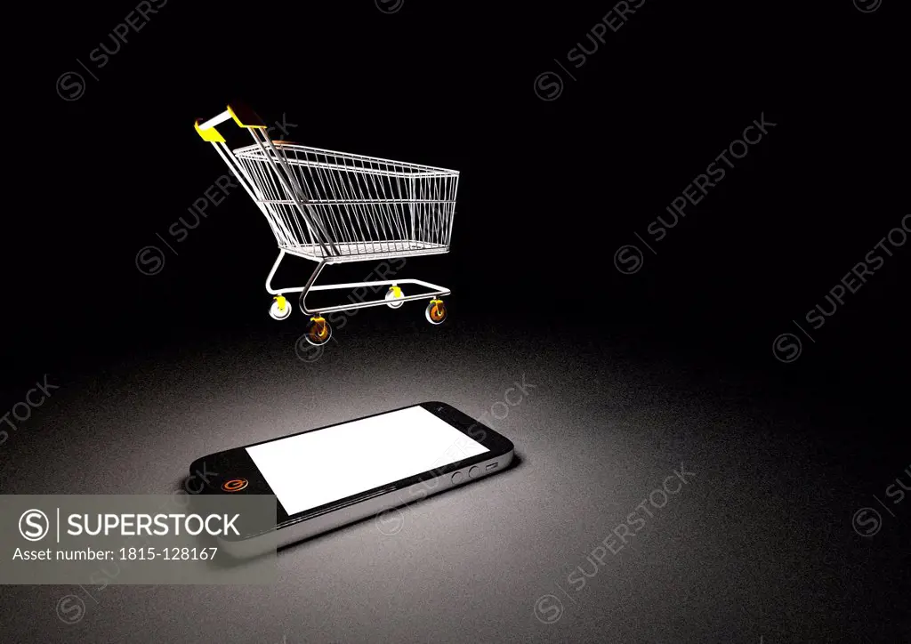 Illustration of smartphone with shopping cart