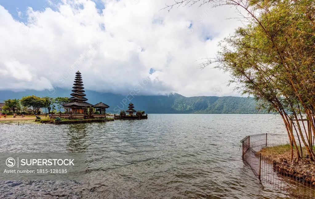 Indonesia, View of Temple Pura Ulun Danu Bratan at Lake Bratan