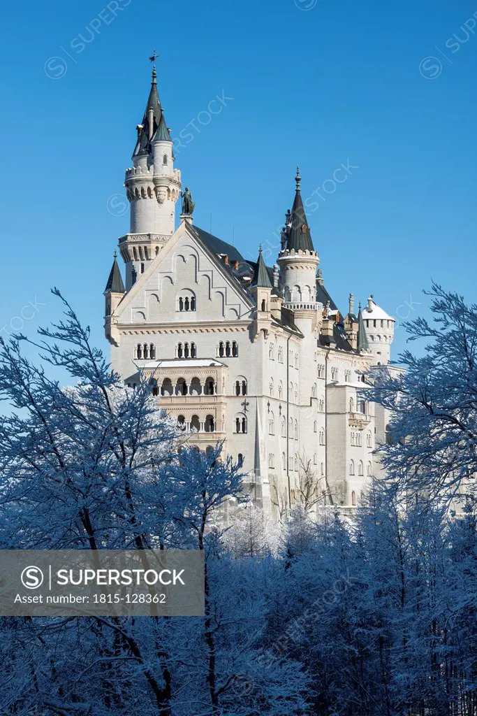 Germany, Bavaria, View of Neuschwanstein Castle in winter