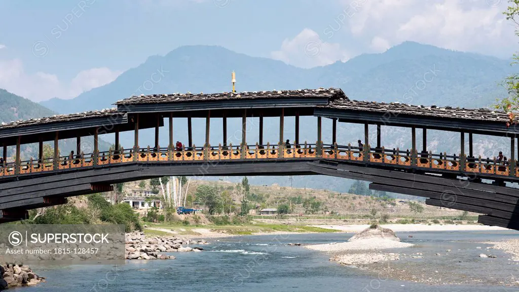 Bhutan, View of bridge to Punakha dzong