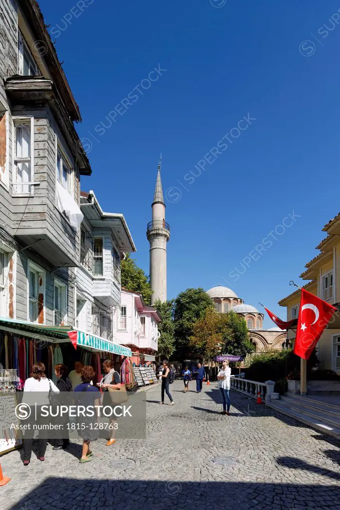 Turkey, Istanbul, View of Chora church with wooden houses