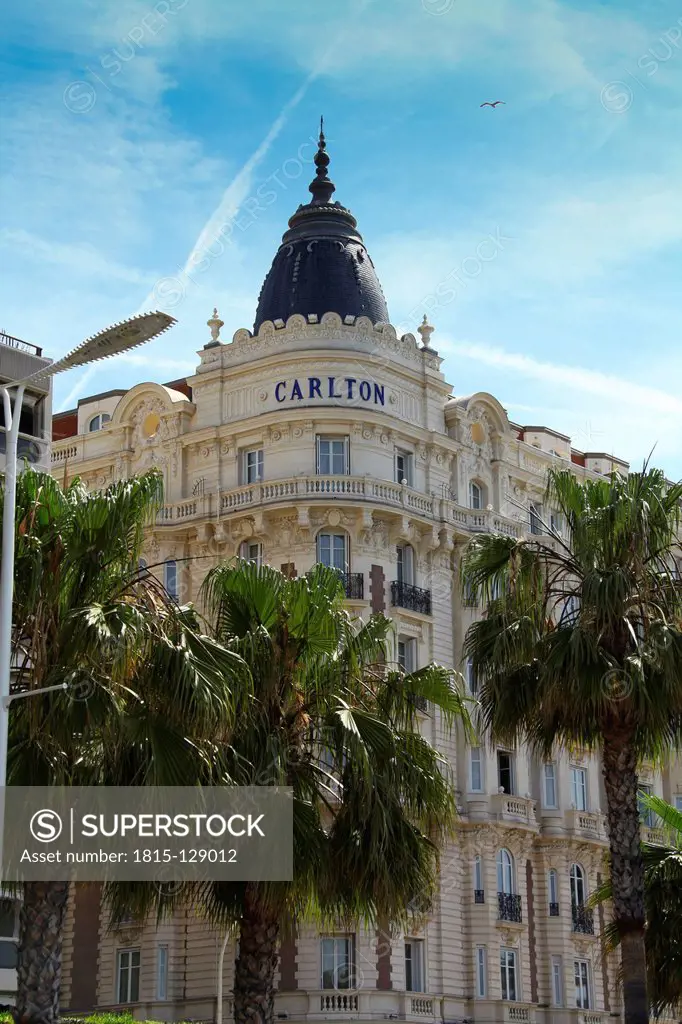 France, Cannes, View of Carlton Hotel