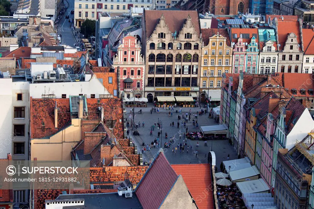 Poland, Wroclaw, Old Town, Market Square, old tenement houses from above