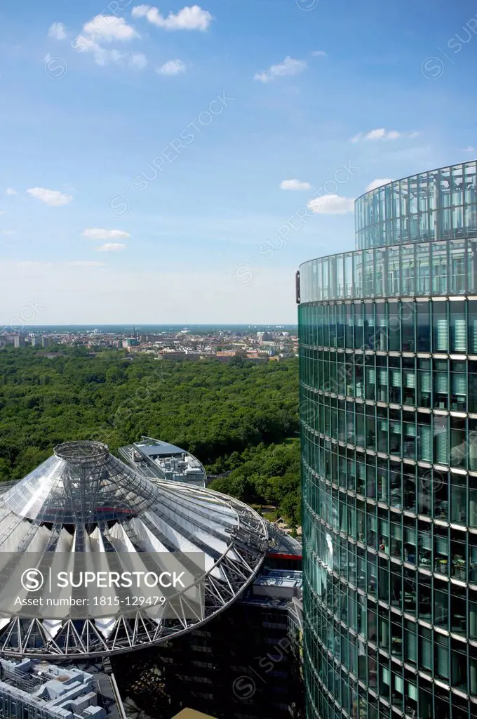 Germany, Berlin, View to Tiergarten over Potsdamer Platz and Sony Center