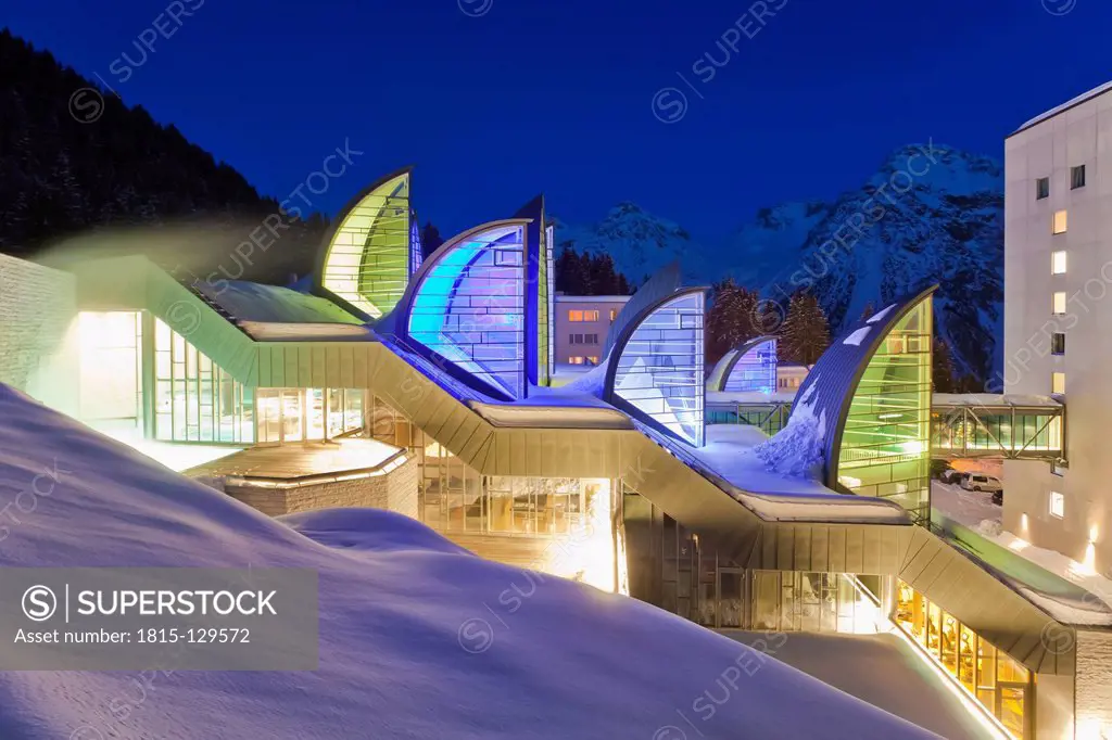 Switzerland, View of Tschuggen Grand Hotel