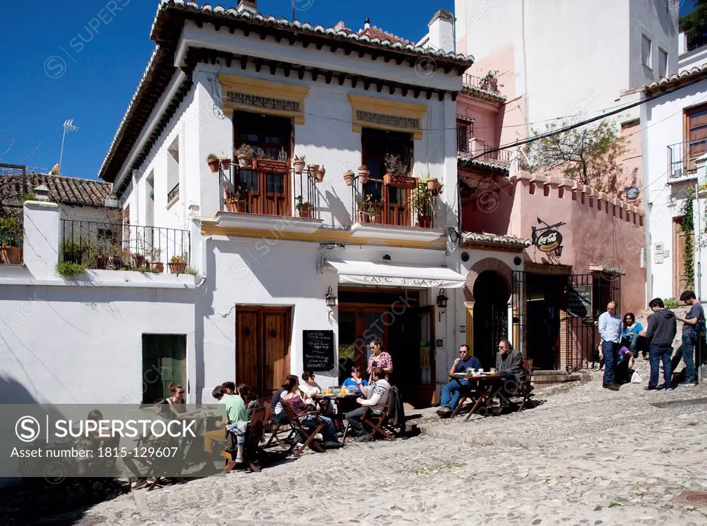 Spain, Granada, People sitting at restaurant