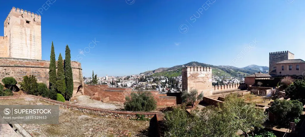 Spain, Granada, View of Alhambra castle at Province of Granada