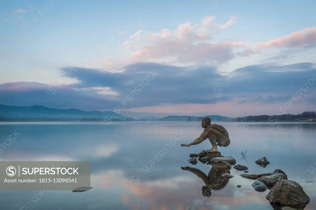 Germany, Lake Constance, Radolfzell, El Nino statue in the morning
