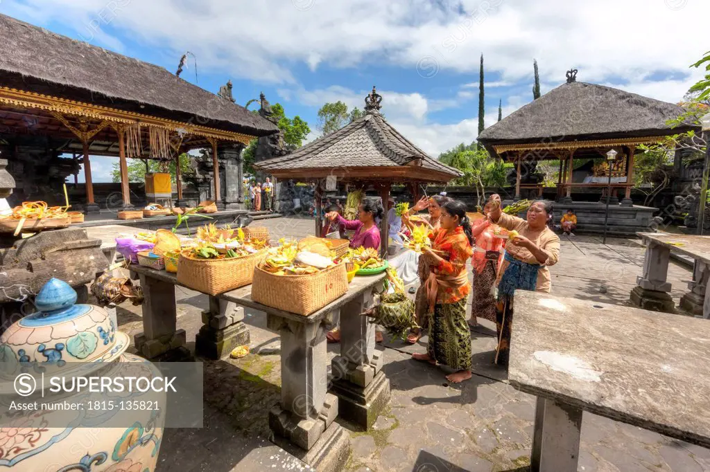 Indonesia, People praying in Pura Penataran Agung temple at village Batur
