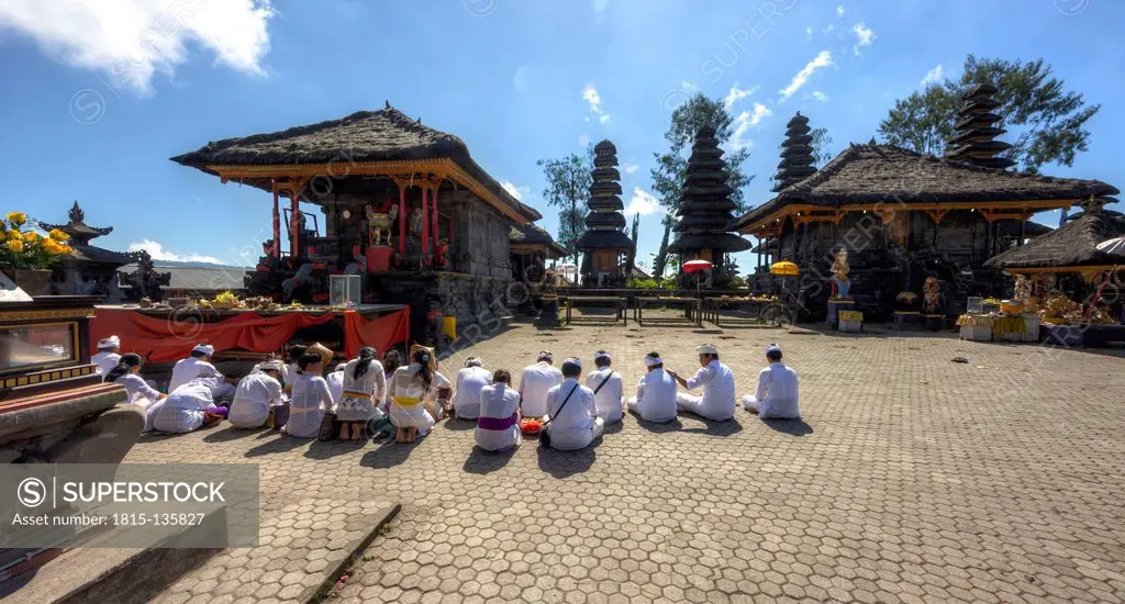 Indonesia, People praying in Pura Ulun Danu Batur temple at village Batur
